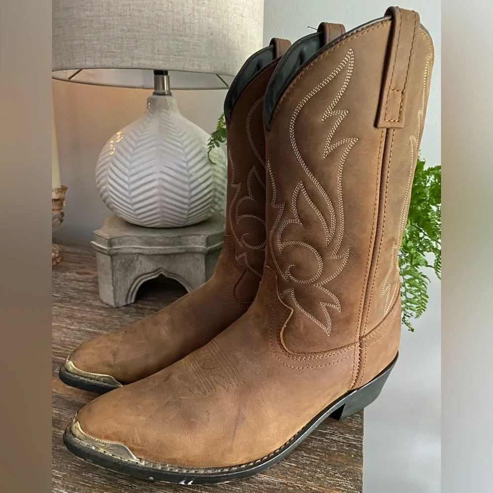 Masterson Distressed Leather R Toe Cowboy Western Boots Mens 11 D Brown Tan‎